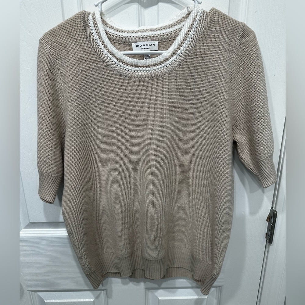 Taupe Short-Sleeve Crewneck Sweater